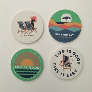 NEW LIFE IS GOOD Set of Four Various Ceramic Coasters Cork Back